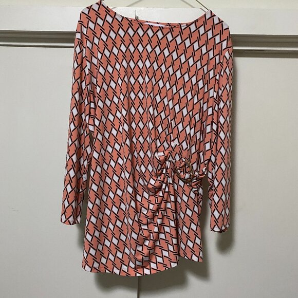 Liz Claiborne 3/4 length sleeve, peach, black & white design tunic, size XXL - Picture 1 of 10